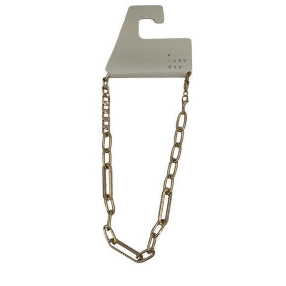 NEW Simulated Pearl Elongated Oval Link Chunky Chain Necklace Gold -A New Day - Picture 4 of 5